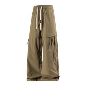 Factory Direct Sale Plain Dyed 100% Polyester Men's <b>Wide</b> <b>Leg</b> <b>Cargo</b> Pants Casual Streetwear Parachute Zipper Pockets - Product Image 1
