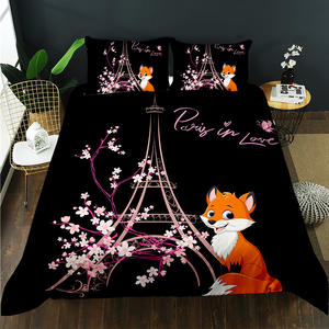 Ensemble de housse de <span class=keywords><strong>couette</strong></span> en microfibre 300 fils avec imprimé de <span class=keywords><strong>renard</strong></span> de la tour Eiffel en dessin animé 3D en gros pour l'hôtel et l'hôpital - Product Image 1
