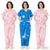 Tenues médicales respirantes en coton à imprimé dessin animé personnalisé, directement de l'usine, pour femmes, ensemble infirmier à col en V et manches courtes