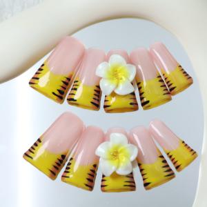 Uñas acrílicas hechas a mano al por mayor, uñas postizas cuadradas de cobertura completa, flores 3D, rayas pintadas a mano, personalización disponible - Product Image 2