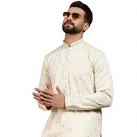 Kurta Pria Tradisional Terbaru untuk Pesta, Bahan Katun Tebal, Bordir, Hiasan Cermin, Kancing Mewah, Menyerap Keringat, Antra