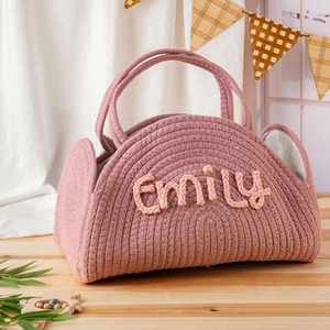 Personalised Nappy Caddy Organizer, Cotton Rope Woven Name, Newborn <b>Diaper</b> With Dividers, Portable Storage Basket - Product Image 1