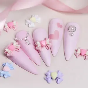 Hot Sale Wholesale Resin Butterfly Bow Nail Art Design 3D 18pes/box Candy Color Nail DIY Cheap Mini Size Love Heart Bow Shaped