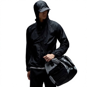 Chaqueta Bomber con Capucha para Hombre, Cortavientos, Color Sólido, Cierre de Cremallera, Estilo Deportivo, Material de Poliéster, Corte Regular, para Otoño - Product Image 1