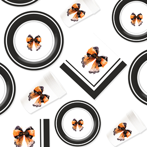 DAMAI Black Bow Birthday Party Supplies Serve 8 Disposable Tableware Set for Birthday Party Game Day Paper Plates and Napkins - Product Image 2