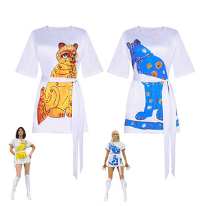 Robe de cosplay Star's Edge Abba des années 70, T-shirt Agnetha Anni bleu jaune, costume - Product Image 1