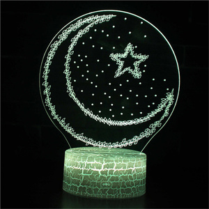 Remote Control 16 Colors <strong>Changing</strong> Crack 3D Eid Mubarak Night Light DIY Ramadan Moon Star USB <strong>Table</strong> LED Muslim Lamp for Party - Product Image 6
