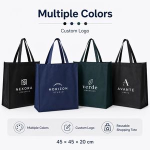 Large Non Woven Fabric Shopping Tote <b>Bag</b> With <b>Long</b> Handles For Groceries In Black Navy Green Colors - Product Image 2