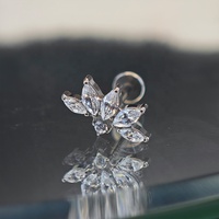 Pendientes de Titanio ASTM-F136 con Zirconia en Forma de Oliva de Cinco Pétalos, Zirconia Circular de un Pétalo, con Cierre a Presión, Venta al Por Mayor