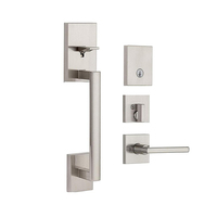 Poignée de porte double entrée principale avec serrure, boîtier en alliage de zinc, insert en laiton, clés en laiton/acier, entraxe réglable, conception haute sécurité
