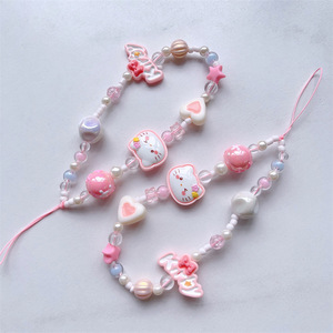 Ciondolo per braccialetto per telefono rosa ciao gattino con perline cordino per telefono portachiavi simpatico custodia per telefono accessorio cordino per ragazze. - Product Image 4
