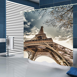 Cortina de Ducha de Poliéster con Estampado 3D de la Torre Eiffel, con Anillas, Impermeable, Decoración Moderna para Baño, Diseño Novedoso - Product Image 3