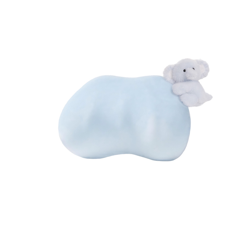 Plush minimalist memory foam headrest with blue elephant sticker