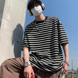 Camiseta de Algodón Puro Ecológica con Cuentas, Estilo Americano de Moda, Cuello Caído, Estilo Casual de Hong Kong, para Verano - Product Image 1