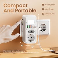 Adaptateur de prise murale multifonction portable avec 3 ports USB et 2 ports Type-C, multiprise EU pour les voyages et les hôtels