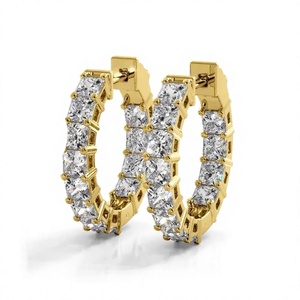 Boucles d'oreilles créoles de luxe plaquées or 18K 14K avec diamants taille princesse, style minimaliste, bijoux de mariage, cadeau de mariée pour femme - Product Image 1