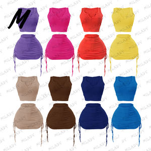 OEM Custom Logo Damen Baumwolle High Elastic Crop Top Rock Set Niedlich 2 Zweiteiler Set Lässig Sexy Sommer Outfits für Frauen - Product Image 1