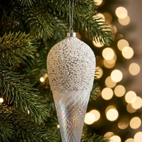 Ornement de Noël suspendu en forme de goutte de glace blanche givrée, pendentif en verre torsadé scintillant arc-en-ciel pour la décoration des fêtes d'hiver nordiques
