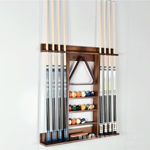 Soporte de pared para tacos de billar, de madera maciza, con 6 niveles de almacenamiento, bandeja para bolas y soporte triangular para accesorios de mesa de billar - Product Image 3