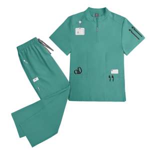 Thẳng Chân Strethable Eo Chức Năng Phụ Nữ Tẩy Tế Bào Chết Chất Lượng Cao Màu Sắc Tinh Khiết Đứng Cổ Áo Biểu Tượng Tùy Chỉnh 2PC Điều Dưỡng Đồng Phục - Product Image 5