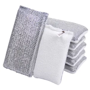 Magic Double-Sided Microfiber Dishwashing Sponge Scouring Pad Eco Friendly Kitchen Cleaning