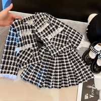 Ensemble deux pièces style tweed à carreaux pour filles, manteau et mini-jupe plissée pour l'automne