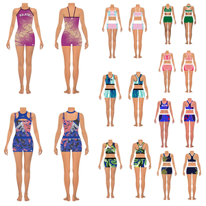 Màu tím-bị chặn thể thao mặc nhanh chóng khô thực hành quần áo Activewear cô gái Crop Top và ngắn - Product Image 5