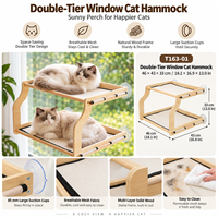 Perchoir pour chat en bois à double niveau avec hamacs en maille et fixation par ventouses, conception personnalisée OEM ODM