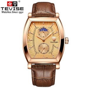 Montre de luxe classique pour homme T8383S, étanche, avec cadran tonneau, mouvement à quartz et bracelet en cuir, style antique et simple, idéale comme cadeau - Product Image 1
