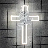 Enseigne néon Croix et Colombe Jésus, Lumières LED, Décoration murale pour fête de Pâques, Lumière de nuit néon pour chambre à coucher, salon, Cadeaux de mariage