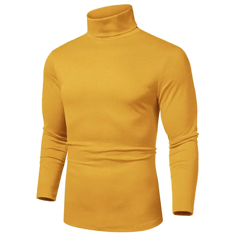 Long Sleeve Slim Fit Quality Thermal Turtleneck T Shirts Casual Mens 100% Cotton Knitted Thick Pullover