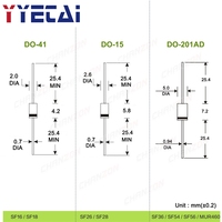 Diode redresseuse à récupération ultra-rapide SF16 SF18 SF26 SF28 SF36 SF54 MUR460 Axiale D0-41 DO-15 DO-021AD 1 2 3 4 5 A 200V 400V 600V
