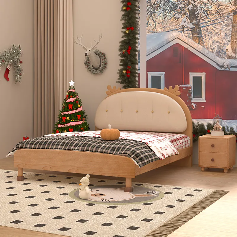 北欧スタイル無垢ブナ材ベッドフレーム寝室家具天然木キッズベッド