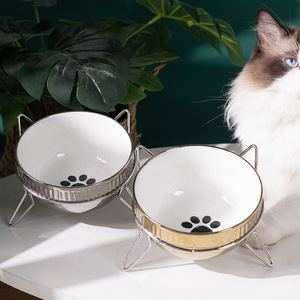 <b>Ceramic</b> Pet <b>Bowls</b> Elevated Non Slip Durable For Cat <b>Dog</b> Feeding <b>Bowl</b> With Paw Design - Product Image 1