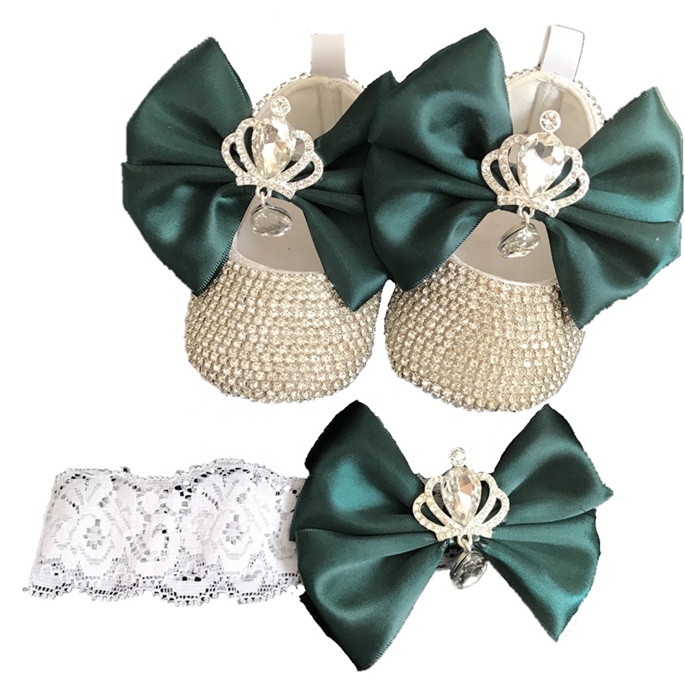 Новое поступление, обувь для маленьких девочек с кристаллами и бриллиантами, обувь ручной работы с бантом, комплект обуви с повязкой на голову