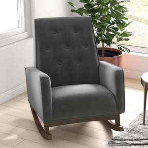 Elegant Modern Demetrius Dark <b>Grey</b> Fabric Rocking Chair with Solid Wood <b>Frame</b> Durable & Portable for Living Room Bedroom Dining - Product Image 2