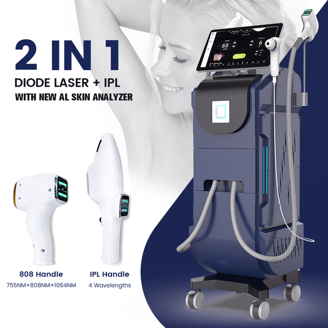 2 In1 Multifunctional IPL and Diode Laser Machine Price 755nm 808nm 1064nm 3 Wave Diode Laser Hair Removal Device for Sale