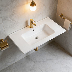 Meuble de salle de bain moderne haut de gamme avec vasque en pierre artificielle à poser sur le comptoir, à cuve unique - Product Image 6