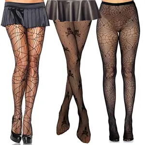 Wholesale fashion halloween mesh floral print tights black sexy women pantyhose