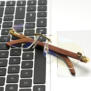 Nouvelles Montures Optiques <span class=keywords><strong>en</strong></span> Titane et <span class=keywords><strong>Bois</strong></span> pour Hommes, Lunettes d'Affaires Sans Monture, Branches <span class=keywords><strong>en</strong></span> <span class=keywords><strong>Bois</strong></span> - Product Image 2