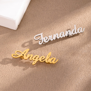 Spilla da matrimonio di lusso in acciaio inossidabile, personalizzabile con nome in inglese, distintivo personalizzato, spilla fissa, spilla cava universale, su ordinazione - Product Image 3
