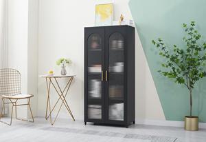 Meubles de salon, meubles de maison, armoire de rangement à double porte en métal coloré avec verre - Product Image 4