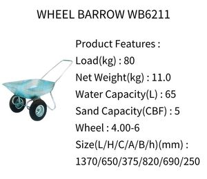 Chariot de <span class=keywords><strong>transport</strong></span> en béton pour travaux de jardinage, chariot à roues robuste, construction en acier robuste, brouette - Product Image 6