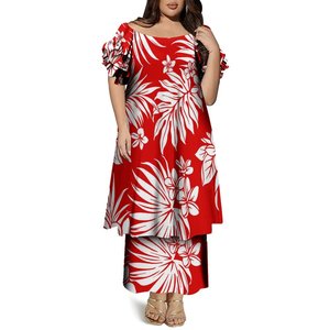 Abito Personalizzato a Due Strati con Maniche Corte a Volant, Vestito Tonga Puletasi, Abito Casual <span class=keywords><strong>Elei</strong></span> Tribal Senza Spalle, Due Pezzi - Product Image 5