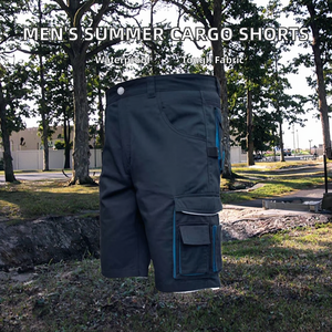 Shorts de travail décontractés pour hommes, confortables, taille mi-haute élastique, multi-poches, durables, imperméables, motif uni, pour l'été - Product Image 2