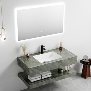 Mueble de Baño Flotante CR Green Marble con Espejo LED Inteligente y Lavabo Integrado - Product Image 1