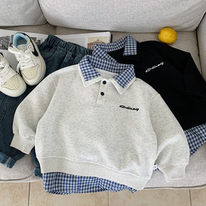 Nouvelle collection automne 2025 : <span class=keywords><strong>Sweat</strong></span>-shirt décontracté pour garçons, ensemble deux pièces à col <span class=keywords><strong>double</strong></span>, style polo, tendance et polyvalent - Product Image 1