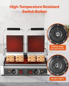 Grill panini électrique HUAZE Commercial 3600W en acier inoxydable, double presse-sandwich avec poignée pour sandwichs et cuisson - Product Image 5