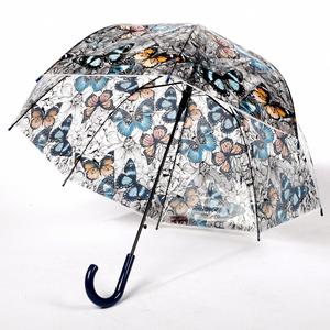 Parapluie droit transparent à poignée en plastique avec imprimé papillon et logo - Product Image 3