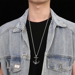 Statement Pirate <b>Necklace</b> Stainless Steel skipper Ship's Anchor <b>Necklaces</b> for Men - Product Image 3